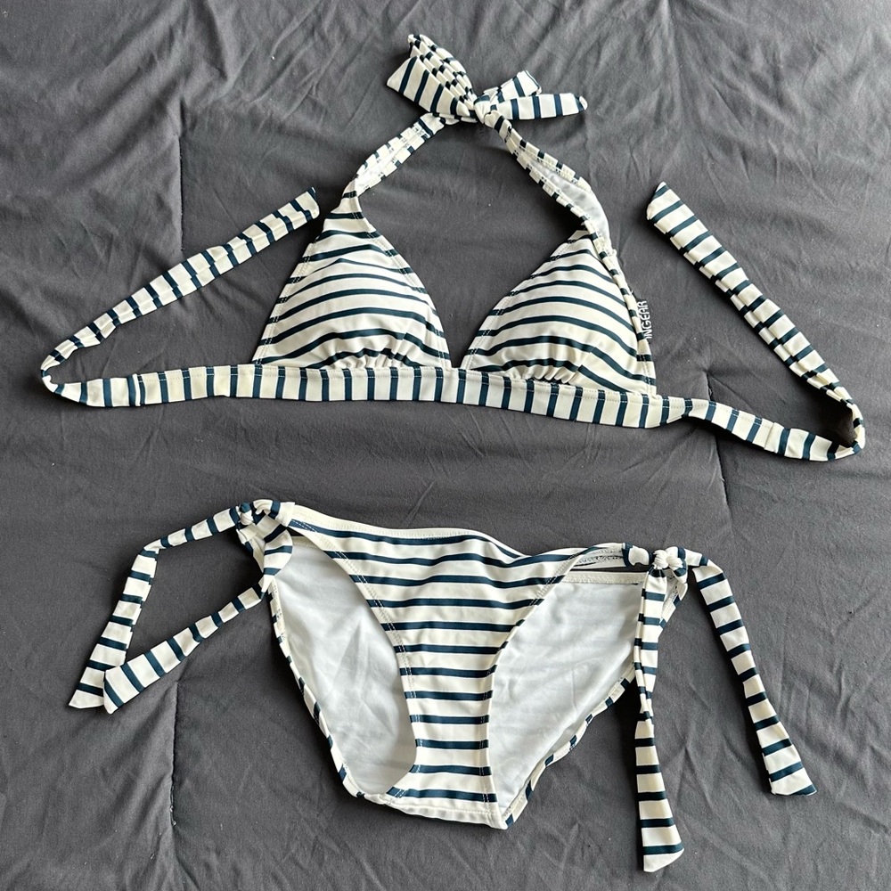 Brand New Striped Halter Bikini Set - Medium (Blue and White)